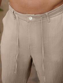 VENTUSAIL Quần dài nam thoải mái, đơn giản, màu trơn, dây rút, cài nút, thích hợp cho mùa thu - Lạc đà - Xem 4