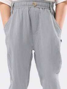 SUMWON 男童休闲宽松夏季裤子轻便舒适日常穿着阔腿裤带侧袋 - 灰色 - 查看 6