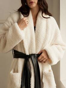 GENKIRA Women's Oversized Extra Long Solid Color Warm Faux Fur Coat - White - View 6