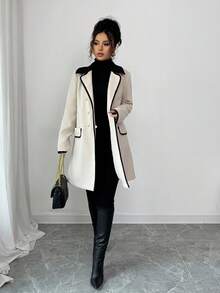 Elenzga 杏色优雅中长款女式大衣，休闲约会皆宜，冬季款 - 杏色 - 查看 4