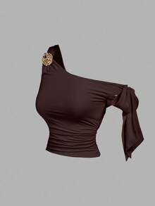 SHEIN MOD 2件不对称蝴蝶金属3D花朵装饰女式衬衫 - 彩色 - 查看 10