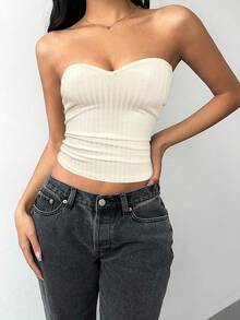 SHEIN BASICS Lässig einfarbiges gestricktes figurbetontes Tube-Top für Frauen