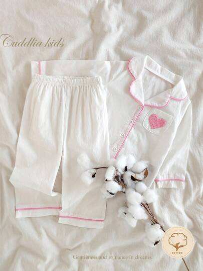 Baby Mädchen bequeme Baumwolle Langarm Strickjacke mit Herz Stickerei Tasche und Hose Hausanzug Set, süß und stylisch, Frühling/Herbst