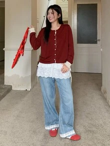 Dazy Plus 双层系带多层休闲白色百褶迷你裙秋季半身裙