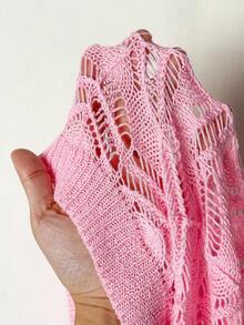 EgrlEra 女士空心針織前扣長袖短款開襟針織夾克 - 粉色 - 查看 5