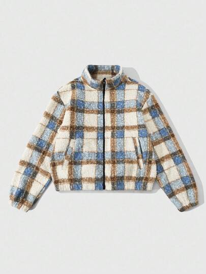 Street Life Unisex Plaid Tweed Jacket, Street Style American Casual, Autumn/Winter