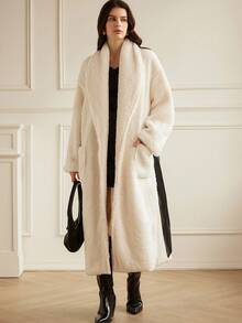 GENKIRA Women's Oversized Extra Long Solid Color Warm Faux Fur Coat - White - View 5