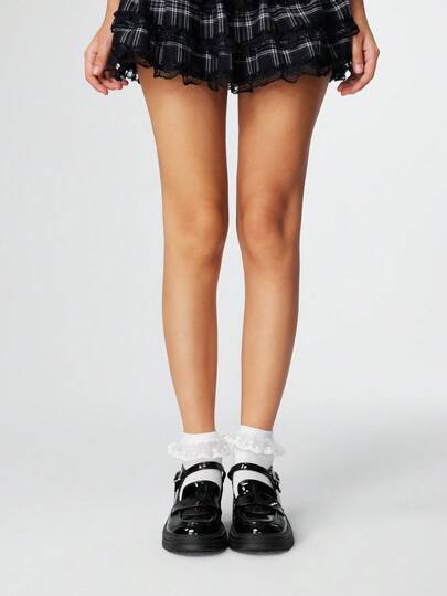 Goth Mary Jane Platform Shoes For Women, Black High Heel Shoes With Ankle Strap, Thick Sole Loafers, French Style Flats