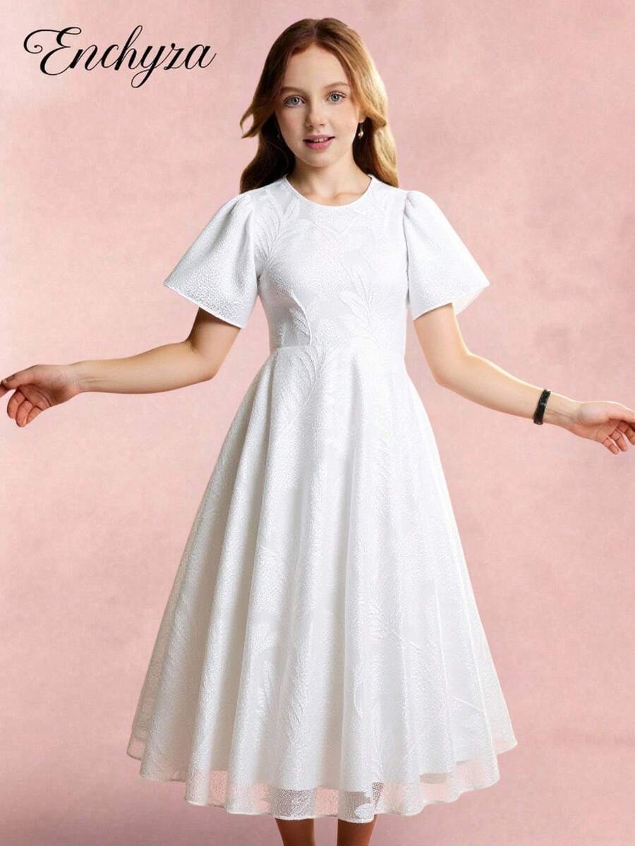 Sparklyn 优雅奢华的白色网眼少女婚纱 - 白色 - 查看 1