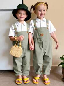 Young Boys' Casual Comfortable Versatile Cute Bear Logo Graphic Bib Overall Pants Fall Winter