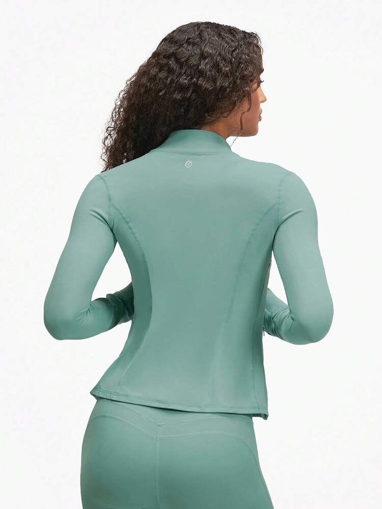 FeatherFit™ Slim-It Streamline Performance Secure Pockets Zip Up Long Sleeve Jacket Low Impact Yoga Pilates Daily Fall