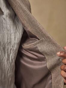 AKNOTIC Business Casual 2 件男士休闲宽松梭织西装外套和直筒裤套装 - 卡其色 - 查看 7