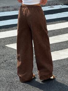 青少年女孩棕色灯芯绒宽松休闲裤，厚实百搭，适合日常穿着 - 摩卡棕 - 查看 7