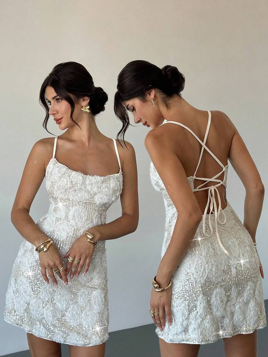 Firerie 女士优雅浪漫刺绣串珠连衣裙