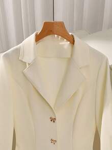 GlowEve Women's Elegant White Pocket Mandarin Collar Button Decor Mid-Length Formal Business Dress Fall Cloth For Women - Apricot - View 6