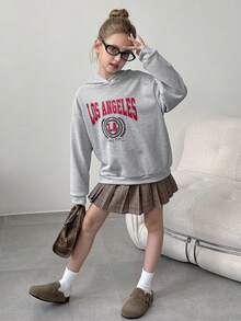 Lässiger, weiter Sweatshirt für Tween Mädchen, Langarm Sweatshirt mit Buchstaben-Grafik, vielseitiger melierter Grau, passend zu Jogginghosen, Jeans, Latzhosen, Jacken - Hellgrau - Übersicht 6