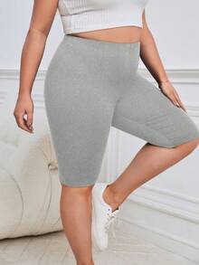 SHEIN Essnce Talla grande Shorts biker unicolor - Gris Claro - Ver 4