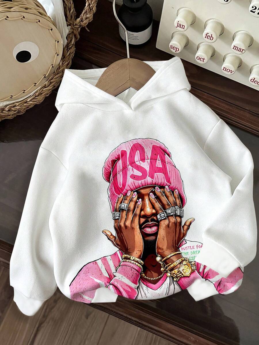Slaydiva Plus Size Women's Casual Street Portrait Print Sweatshirt, Suitable For Fall/Winter, Black Portrait Print Graphic Sweatshirts Women Usa Sweatshirts Y2k Pink Graphic Sweatshirt White Sweatshirt Summer Sweatshirt - Multicolor - View 1