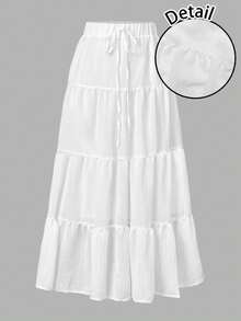 SHEIN EZwear Women's Casual Vacation Multi-Layered Crinkle Chiffon Princess Skirt, Multi-Tiered Cake Skirt, Suitable For Summer Vacation, Girly & Cute Style Chic Dress - Multicolor - View 7