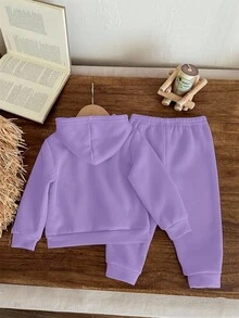 SHEIN 爸爸的小女孩❤女婴针织柔软连帽休闲宽松长袖运动衫和裤子两件套，紫色 - 紫色 - 查看 2