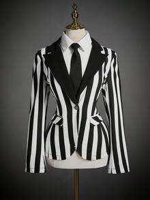 SHEIN ICON Blazer ajustado de mujer con estilo oscuro de rayas negras y blancas para otoño/invierno