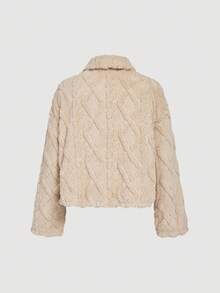 SHEIN MOD 卡其色复古休闲保暖内衬秋冬外套，翻领纽扣闭合，适合返校、学院风、教师装、休闲、可爱、通勤等场合。 - 卡其色 - 查看 2