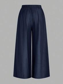 Rometta Pantalones rectos y anchos de pierna ancha de talla grande - Azul Marino - Ver 2