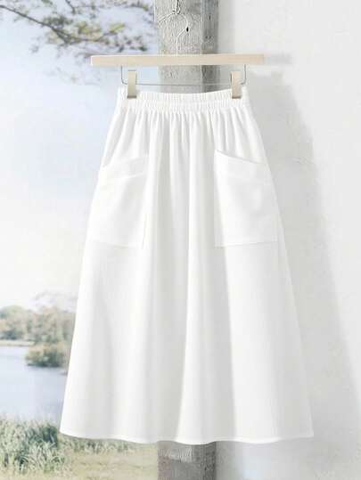 Rusticease Falda blanca casual para mujer, adecuada para otoño/invierno, falda larga blanca, atuendos de otoño para mujer, falda de cintura elástica, casual