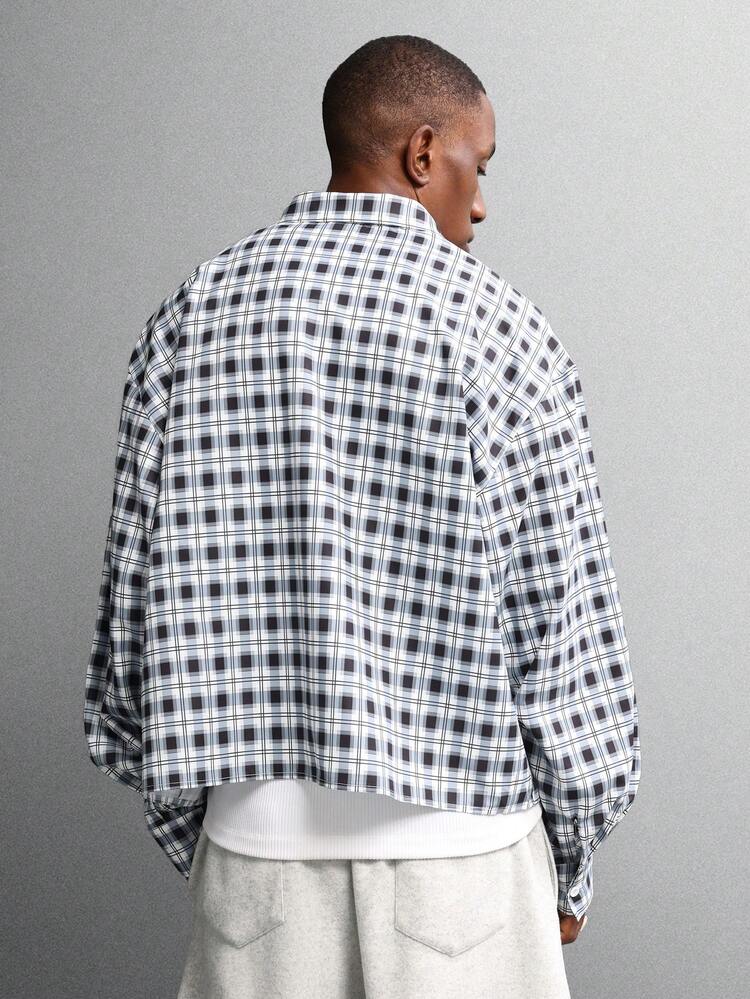Oversized Checked Pattern Button Down Shirt