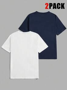 EURMUSE Men Cottonline 2pcs Letter Printed Regular T-Shirts - Blue and White - View 2