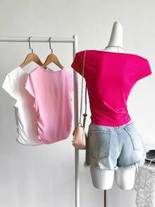 青少年女孩休闲百搭简约都市风格紧身黑/白/灰三色 T 恤套装 - 彩色 - 查看 2