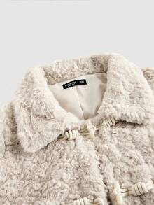 SHEIN MOD Plus Size Khaki Faux Fur Jacket, Loose Fit Faux Fur Coat For Autumn/Winter,Faux Plush Coats, Winter Coats, Fall Coats, Button Coats,Winter Coats,Autumn Coats,Fall  Coats,Fur Coat,Winter Coat - Khaki - View 8