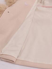 SHEIN 年轻女孩纯色休闲羊毛大衣，仿毛领，女士秋冬装