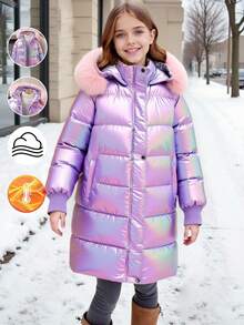 Girls' Colorful Stylish Mid-Length Hooded Padded Coat, Suitable For Autumn/Winter Fall - Multicolor - View 3