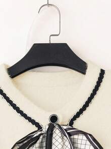 Franclia 女士优雅法式针织开衫和格子 A 字中长裙 2 件套，休闲商务装，带蝴蝶结装饰针织夹克和裙套装粗花呢两件套 2 件套裙套装女士女式裙套装协调套装女士粗花呢裙套装 - 彩色 - 查看 5