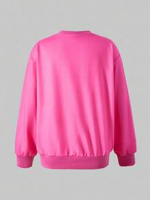 SHEIN Explorewe Streecool Tween Girls V-Neck Sweatshirt With Numeric Print, Fashionable For Sports, Campus Style, Versatile Casual Everyday Wear, Autumn Fall Winter - Pink - View 6