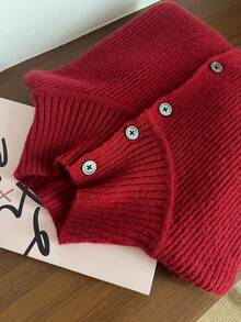 INAWLY Autumn/Winter High Neck Long Sleeve Knitted Cardigan, Versatile & Elegant