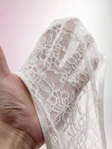 Amplova 女式甜心领撞色蕾丝长袖露背性感紧身迷你连衣裙 - 白色 - 查看 8