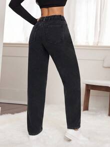 SHEIN PETITE Autumn/Winter Women's Casual Commuting Simple Solid Color High Waist Fleece Lined Skinny Jeans