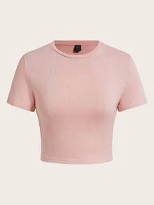 SHEIN EZwear 3 件套女式圆领短袖修身 T 恤，适合夏季外出，黑色、粉色和奶油黄色，95% 纯棉，复古，可爱的夏季上衣，柔软女孩，夏季外出单品，居家，返校，秋季女装，百搭，俱乐部，派对 - 彩色 - 查看 7