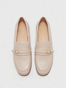 CUCCOO BIZCHIC Giày bệt nữ thời trang, thoải mái, chất liệu da PU màu mơ, nút vàng - Màu be - Xem 2