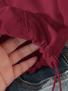 Comfortcana 秋冬女士杏色抽绳口袋编织连帽防晒夹克 - 酒紅色 - 查看 5