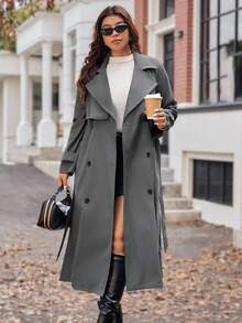 Vionelle Plus Size Women's Colorblock Long Sleeve Lapel Mid-Length Windbreaker Jacket, Military Green Fall Winter Cloth For Women Winter Autumn