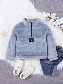 SHEIN Toddler Boys' Casual Versatile Fluffy Stand Collar Loose Fit Thick Sweatshirt,In Fall/Winter