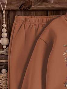 SHEIN Baby Girl Knitted Soft Loose Round Neck Pullover Sweatshirt Set, Casual Thickened For Autumn/Winter - Coffee Brown - View 5