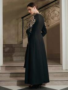 Anewsta 女式新款哥特式雪纺镶珍珠高领高端派对礼服 - 黑色 - 查看 2