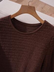 Franclia Women's Chic Coffee Brown Autumn Everyday Elegant Hollow Out Knit Maxi Dress,Retro Long Sleeve Flare Sleeve Fitted Party Wedding Guest Dress - Coffee Brown - View 6