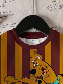SCOOBY-DOO X SHEIN Felpa girocollo a maniche lunghe da ragazzo con motivi a righe e cartoni animati, in stile color block - Bianco - Visualizzare 3