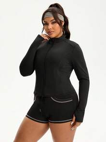 SHEIN Sports Chaqueta deportiva versátil y de moda para mujer de talla grande para correr y hacer ejercicio al aire libre - Negro - Ver 4