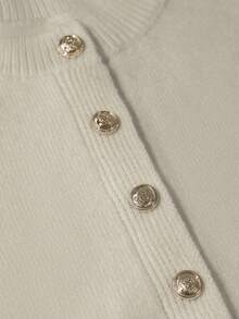 Chaqueta corta de mujer con cintura ceñida y volantes en el bajo, decoración con botones metálicos únicos, suéter blanco elegante - Blanco - Ver 3